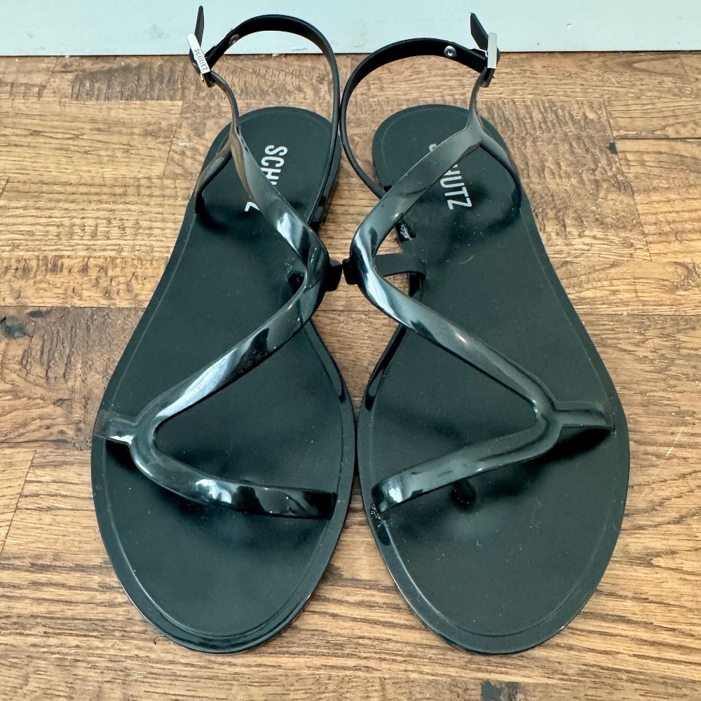 Schutz Tanner Jelly Slingback Sandals Adjustable Black Women's Size 8 M